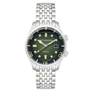Spinnaker Bradner SP-5062 Montre Automatique &agrave; 3 Aiguilles pour Homme avec Bracelet en Cuir v&eacute;ritable ou en Acier Inoxydable 42 mm, Emerald Green, Vintage (Mainspring Boutique, neuf)