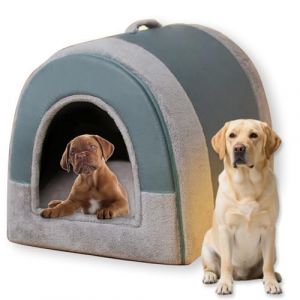 Grand lit 2 en 1 pour chien et chat d'intérieur - Grotte luxueuse apaisante et chaude - Anti-anxiété - Lavable - Base antidérapante - Bleu, 80 x 60 x 60 cm, taille 2XL (Waigg Kii, neuf)