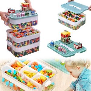 Boite Rangement Plastique pour Lego Briques, 3 Couches Boite Rangement Empilable pour Lego avec Couvercle, Boîtes de Rangement Plastique Transparent pour Ranger et Organiser les Jouets, Perles (Vert) (heartlessbattle, neuf)