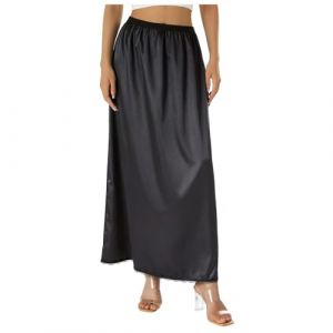 Generisch 2025 - Jupon mi-jupon en satin doux pour femme - Demi-jupon en dentelle - Jupon long pour sous les robes duo, Noir , XXL (⭐⭐⭐⭐⭐Five star⭐⭐⭐⭐⭐, neuf)