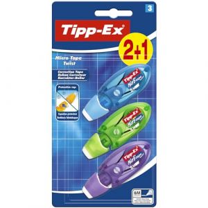 Tipp-Ex Micro Tape Twist Rubans Correcteurs 8m x 5mm (Parfait pour l'école et au Bureau) - Couleurs Assorties, Blister de 2+1 (SBSF EXPRESS, neuf)