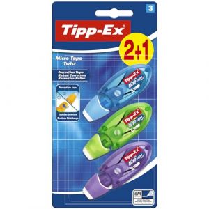 Tipp-Ex Micro Tape Twist Rubans Correcteurs 8m x 5mm (Parfait pour l'école et au Bureau) - Couleurs Assorties, Blister de 2+1 (EIC/RICOH, neuf)