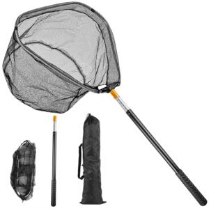 Épuisette de pêche télescopique pliable de 130 cm avec sac de rangement, longueur réglable, épuisette de pêche en nylon durable pour enfants et adultes (Vaileal-EU, neuf)