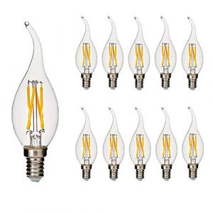 BANGSHUO Lot de 10 ampoules LED vintage cand&eacute;labre E14 4 W C35 400 lm Blanc chaud 2700 K Chandelier Ampoules C35 Filament Ampoule bougie Pointe flamme Non Intensit&eacute; variable (BANGSHUO, neuf)