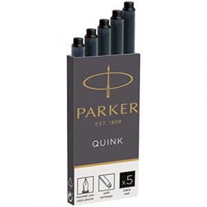 Parker cartouches d'encre pour stylo plume | longue | encre noire QUINK | Lot de 5 (papeterie neveu, neuf)