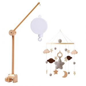 Surakey Mobile Bébé Bois, Cloches de Lit Bébé, Cloche à Vent étoile en Bois+Boîte à Musique+Support Mobile Bébé Bois, Suspension Mobile Musical Bébé pour Chambre d'enfant, Décoration De Maison (Surakey, neuf)