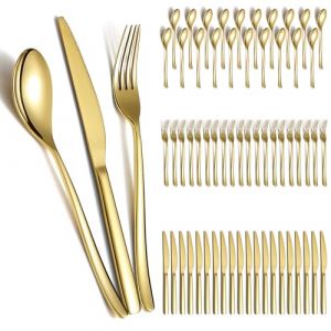 Berglander Ensemble de couverts de mariage en or 60pcs pour 20, couverts en acier inoxydable plaqué titane, couteaux de fourchettes de cuillères d’or pour la maison, mariage, restaurant (Berglander Houseware, neuf)