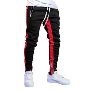 Pantalon De Jogging Homme Pantalon Sport Rayures Contrast&eacute;Es Taille Elastique Pantalon D'Entra&icirc;Nement Activewear Pantalons De Surv&ecirc;Tement, Pantalon De Jogging pour Homme en Coton avec Poches Zipp&eacute;E (⭐⭐⭐⭐⭐5.0 Zhiyao, neuf)