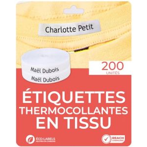 200 étiquettes thermocollantes en tissu pour identifier les vêtements (repasser). Étiquettes nominatives personnalisées pour marquer les vêtements. Idéal pour les enfants et les maisons de retraite. (Haberdashery Online, neuf)