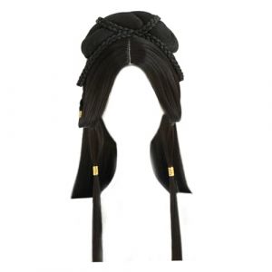 Tenue chinoise pour femmes, perruque traditionnelle tress&eacute;e noire longue Hanfus, perruque asiatique synth&eacute;tique, Costume chinois de Cosplay pour filles (BBhalcyonheiyo, neuf)