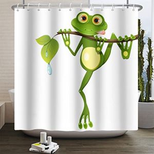 SDOTPMT 152x183cm Mignon Dessin animé Grenouille Rideau de Douche Peu Grenouille sur Arbre Bifurquer Vert Feuilles Été Blanc Rideau de Baignoire pour Enfants Salle Bains Polyester avec Crochets (SDOTPMT, neuf)
