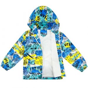 LACOFIA Veste Imperméable Enfant Garçon Veste Coupe Vent à Capuche Blouson de Pluie Léger Doublé de Maille pour Enfant Graffiti Bleu 9-10 ans (Lacofia, neuf)