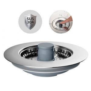 Hibbent Bouchon Evier Cuisine,ABS Bouchon Evier avec Un Set Combin&eacute; Filtre Evier Cuisine en INOX,Anti - Blocage, Pr&eacute;Vention des Odeurs,Grille Evier Cuisine-Profondeur de L'&eacute;Vier >22mm (Intelligent3H FR, neuf)