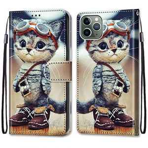 Mo-Somnus Coque pour iPhone 11 Pro Max (6,5 Pouces), Etui en Cuir PU Portefeuille Housse Coque avec 360 Degrés Silicone Antichoc Protection Cover Cuir Pochette Magnétique Flip Béquille (Chat 1) (Mo-Beauty EU Store, neuf)