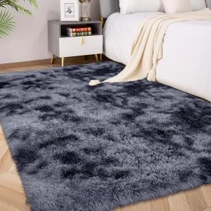 FVVRAX 140x200 cm Tapis &agrave; poils longs pour chambre &agrave; coucher et salon, Tie-Dyed gris fonc&eacute; moelleux Fuzzy Shag Shaggy, tapis en velours doux, tapis pour sol int&eacute;rieur pour d&eacute;coration de la maison (FVVRAX-EU, neuf)