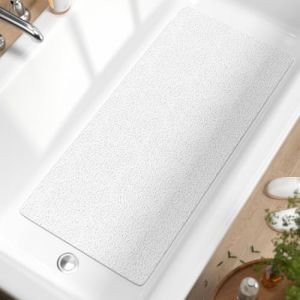 HITSLAM Tapis de Baignoire Antid&eacute;rapant, 88 x 40cm Long Tapis de Douche Antiderapant, Loofah en PVC Souple Tapis Antid&eacute;rapant Baignoire, sans Ventouse Tapis de Bain, S&eacute;chage Rapide, Blanc (HITSLAM, neuf)