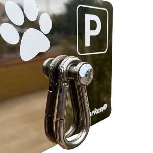 Stationneur pour chiens conforme &agrave; la loi Bien-&ecirc;tre Animal. Attache pour animal domestique avec mousqueton mural en acier inoxydable s&eacute;rigraphi&eacute; (TDLA, neuf)