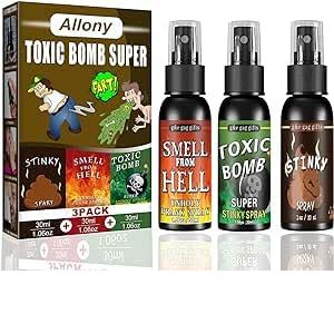 Allony Lot de 3 Spray Puant, Spray Caca, Fart Spray Extrêmement Puant pour et Adultes, Mauvaise Odeur Extrêmement Longue Durée – Spray Qui PUE Le Caca (LXCZ-EU, neuf)