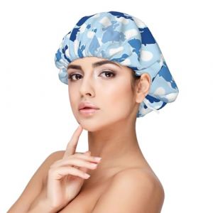 BREAUX Bonnet de nuit bleu &agrave; pois pour protection des cheveux, bonnet de nuit pour homme et femme, bonnet de nuit en satin doux avec bande &eacute;lastique, noir, taille unique (zldxd0068, neuf)