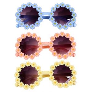 MOPZIJA 3 Pi&egrave;ces Lunettes De Soleil Marguerite, lunette fleur，Lunettes De F&ecirc;te Fleur, Lunettes De Soleil Rondes Classiques, Lunettes R&eacute;tro &agrave; Fleurs, Lunette Rigolote, Lunettes De Soleil,Plage (qinhuangdaozhaozangshangmaoyouxiangongsi, neuf)