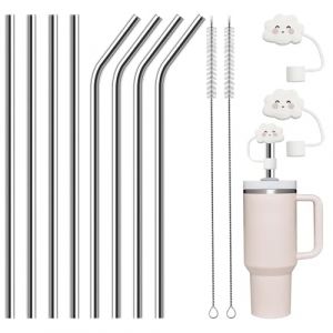 Realjoy 8 Pi&egrave;ces Paille Inox,31.5cm/12.4in Paille Metal Reutilisable,Pailles &agrave; Boire avec 2 Brosses de Nettoyage et 2 Couvercles pour Stanley Adventure Tumbler (Zhenle Fishing Tackle Company, neuf)