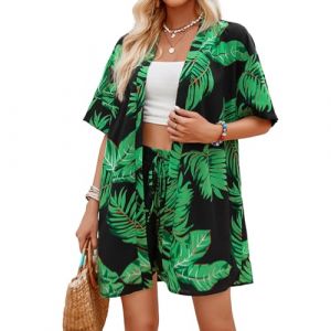 Joyesplay Chemise hawa&iuml;enne et Tenue hawa&iuml;enne Courtes Manches et Short pour l'&Eacute;t&eacute; et la Plage, Vert, L (Fubaoo, neuf)