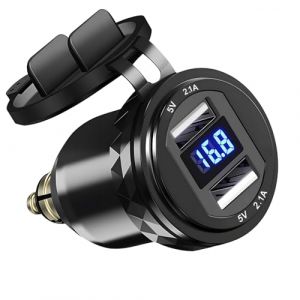 Chargeur Prise Allume Cigare USB Rapide, Waterproof Chargeur de Voiture Dual QC 3.0 USB Din Socket Adaptateur avec LED Voltmeter pour Motos 12V/24V BMW Motorcycles (HongQiRongChiSeller, neuf)