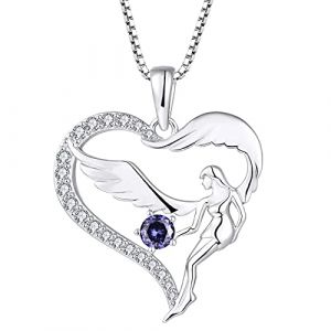 FJ Collier Coeur Femme Ange Gardien Collier Argent Sterling 925 Pendentif Ailes d'Ange Collier Pierre de Naissance D&eacute;cembre Tanzanite Cadeaux de Bijoux pour Femme Fille (Farjary Jewelry, neuf)