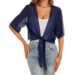 Heersan Bol&eacute;ro en Mousseline de Femme Cardigan Court Chic et Elegant Femme D'&eacute;t&eacute; &agrave; Manches &Eacute;vas&eacute;es Manches Courtes Transparent Cardigan Tops (HEERCHEN, neuf)