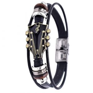 G&eacute;n&eacute;rique Bracelets De Guitare R&eacute;tro En Similicuir, Alliage Guitare Rock Guitar Hommes Femmes Bracelet Musical En Peluche Pour Hommes, Enveloppant Multicouche Tress&eacute; &Agrave; La Main Pour Guitare (susksm, neuf)