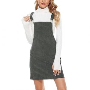 G&eacute;n&eacute;rique Robe Velours Cotel&eacute; Femme, Mini Robe &agrave; Bretelles R&eacute;glables Robes Salopette Courte avec Poches (Grey, L) (Xiegoes, neuf)