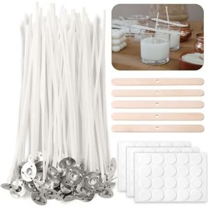 ✮Marque Française✮-Mèche Bougie-✮✮Garantie A Vie✮✮-Mèche pour Bougie 10 CM|Lot de 60 PCS+SUPPORT BOIS X5+60 AUTOCOLLANTS|Meche Bougie Naturelle Coton 100% écologique-✮Guide Fabrication Bougie parfumée (CZ store, neuf)