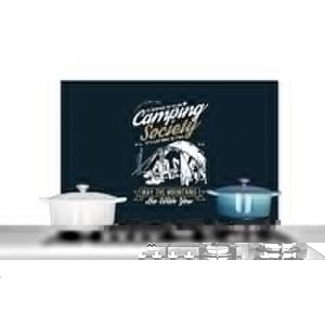 Credence Tente - Camping - Vintage Fond de hotte 90x60 cm Credence aluminium Plaque inox de cuisine (WallCircle, neuf)