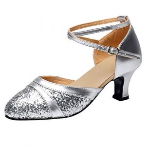 Chausson De Danse Chaussure Latine Femme Confortable Et Elegante Classique Chaussures Demi Pointe Pedilles Modern Jazz Ballerine Pied Large Chaussons Pieds Larges Talon Vintage Ann&eacute;e 50,E-Argent,36 (guons, neuf)