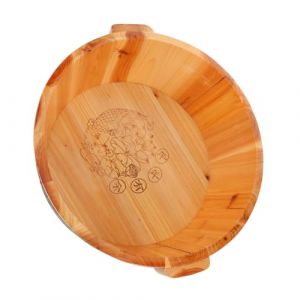 VALICLUD Bassine de Spa en Bois Naturel pour Bain de Pieds 36 Cm Diam&egrave;tre 16 Cm Hauteur Profonde Poign&eacute;es Ergonomiques pour Massage et Bien-domicile (MOUBACK, neuf)
