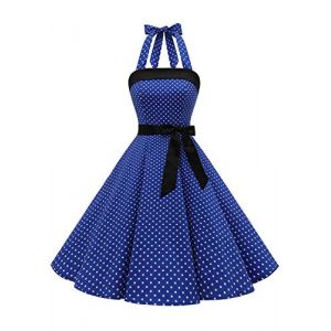 Timormode Sexy Robe Rétro Vintage Femme Année 40 50 60 Robe de Cocktail Rockabilly Décolleté 10212Small Royalblue White 2XL (Timormode, neuf)