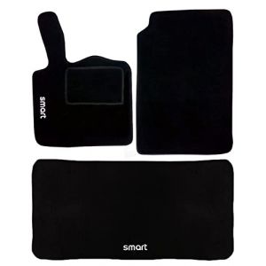 Susy Shop Tapis de voiture compatibles Smart | en moquette noire | logo brodé | tapis texturés déchirures | w450 - w451 - w453 | accessoires intérieurs de voiture (W451 - deuxième série avec coffre) (Susy Shop, neuf)