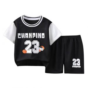 Ensemble Basket Enfant Garcon 1-12 Ans ete Patchwork t-Shirts à Manches Courtes Fille Sport Vetement Enfant Garcon Sportwear Haut Shorts et Bermuda Doux Loungewear Tenue 2 (Black, 12-24 Mois) (Tioiru, neuf)