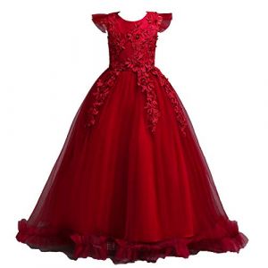 Valin Robe pour Filles Princesse Rouge sans Manche Robes de Bal Tulle Robe de Soir&eacute;e de Mariage Enfants Dentelle 9-10 Ans,V833 (Fivebee Fashion, neuf)