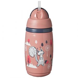 Tommee Tippee Superstar, Tasse Isotherme avec Paille avec la Technologie INTELLIVALVE 100% &Eacute;tanche et Anti-Secousse et la Technologie Antibact&eacute;rienne BACSHIELD, 12m, 266 ml, Rose 447825 (Family Concept, neuf)