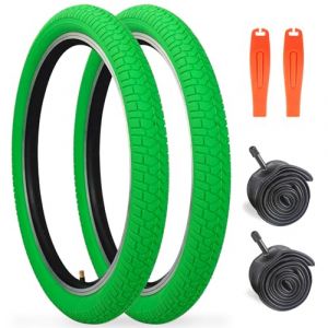 Lot de 2 pneus de v&eacute;lo pliables 20 x 2,125" 30TPI + 2 chambres &agrave; air de 20" AV32 mm compatibles avec pneus et tubes 20 x 2,10-2,25" (vert, 20 x 2,125 pouces, avec chambre &agrave; air) (GREliving, neuf)