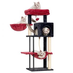 Gitelsnour Arbre &agrave; Chat, Tour de Jeux pour Chats Interieur, Tour &agrave; Chat de 110 cm Gothique avec Tube en Acier Robuste, hamac, Niche pour Petits Chats et Chatons, Noir et Rouge GCT004SBR (Gitelsnour Home, neuf)
