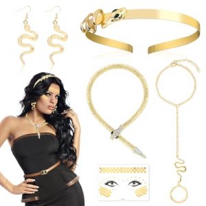 DPKOW Medusa Bandeau Collier Bracelet Serpent Boucles d'oreilles Tatouage Visage, Accessoires de Costume Medusa Femmes D&eacute;esse Grecque Accessoires de Costume Serpent D&eacute;guisement Accessoires Femmes (dpkow, neuf)
