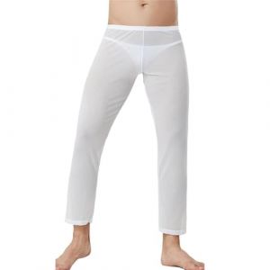 Pantalon long en maille transparente pour homme, bas de pyjama taille basse transparent, lingerie sexy pour la nuit, v&ecirc;tements d'int&eacute;rieur, collant transparent respirant en maille transparente (QingPo, neuf)