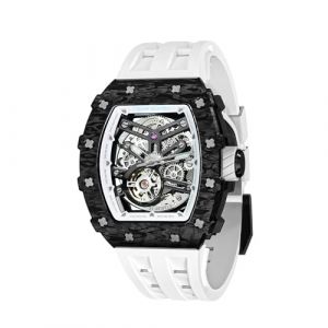 TSAR BOMBA Montre Homme Automatique Squelette Mécanisme Apparent pour Homme Montre de Luxe Tonneau Saphir Etanche 50M Résistant Marque Rectangulaire Plongee Sport Militaire Cadeau Homme, Blanche, (TSAR BOMBA OFFICIAL STORE, neuf)