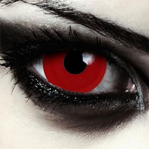 DESIGNLENSES, Lentilles de contact couleur rouge mini scl&eacute;rotique sans correction, effet grands yeux, diam&egrave;tre 17mm, 1 paire (2 pcs) pour Halloween et caranaval costume + R&eacute;cipient gratuit (Red Giant) (Designlenses, neuf)