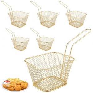 Lot de 5 paniers &agrave; frites dor&eacute;s - Petit panier de service en acier inoxydable - Pour frites - Petit panier &agrave; frites - Avec poign&eacute;e - Pour frites, frites, crevettes, rondelles d'oignon (TAN YUQUAN, neuf)