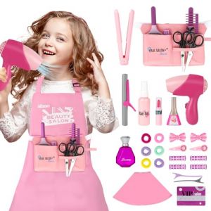 deAO Kit de Coiffure pour Enfants avec Sac de Coiffure, S&egrave;che-Cheveux, Miroir et Autres Accessoires de Coiffure, Poup&eacute;e pour Petites Filles, Salon de Coiffure, Ensemble de Jouets pour Filles de 3 Ans (FOSDA, neuf)