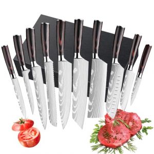 Dfito Couteau Cuisine, Set Couteaux de Cuisine de 9.5-20cm Couteau Cuisine Japonais Viande Ultra Tranchants en Acier IInoxydable 440A Avec &eacute;tui, Couteau Chef Cuisine Professionnelle (10PCS) (XL Stores, neuf)
