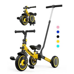 besrey Tricycle 7 en 1 pour Tout-Petits avec poignée de Direction pour 1 à 5 Ans, Tricycle Pliable pour Enfants,Vélo Draisienne,Vélo sans Pédale,Jaune (Linaneu, neuf)